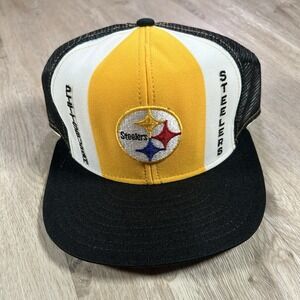 VTG 80s Pittsburgh Steelers Hat Snapback NFL Yellow White Black Trucker Cap USA